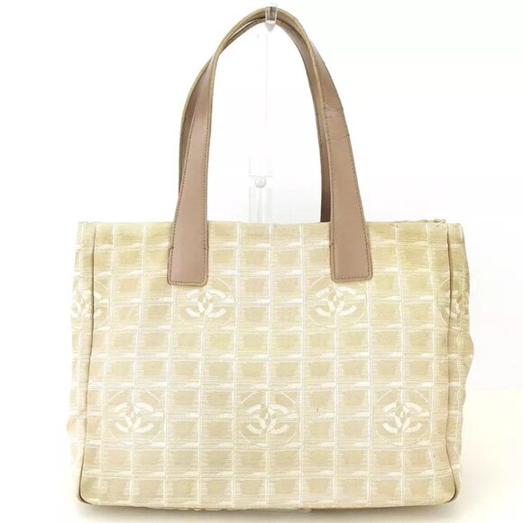 CHANEL tote bag New Travel line beige nylon jacquard ?~ leather used T16934 - Picture 1 of 9